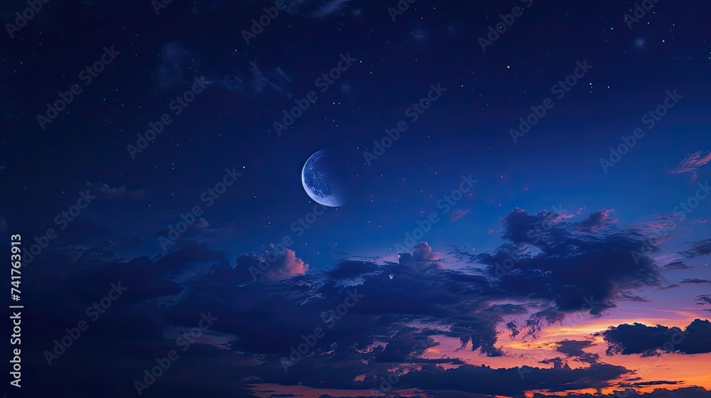 Night sky with a crescent moon signaling the start of Ramadan