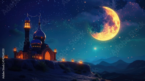 Peaceful nightscape featuring a shining moon for Ramadan