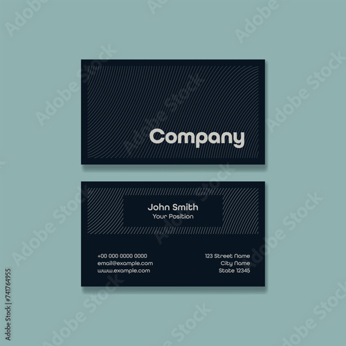 Elegant dark minimal design business card vector template. Abstract lines on background.