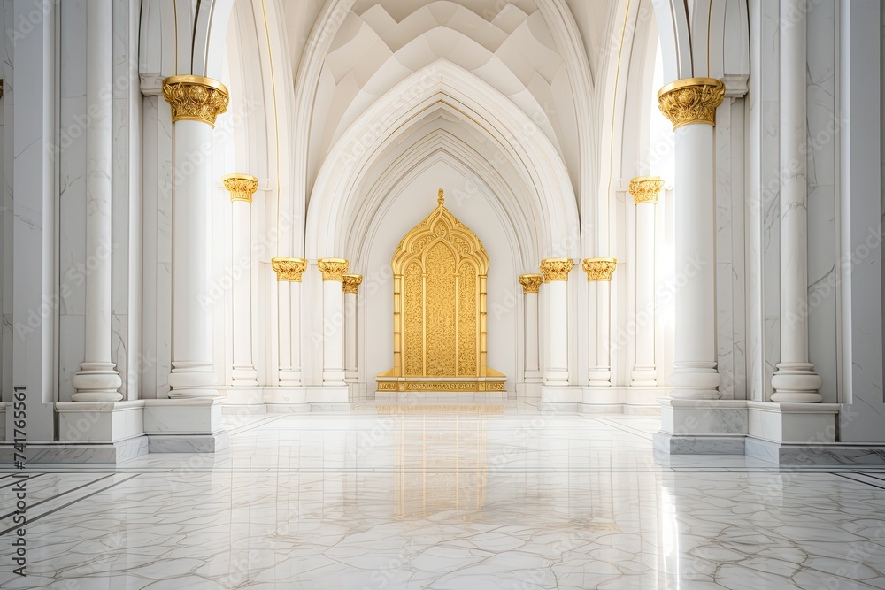 Simple yet elegant white marble architecture with accents of gold