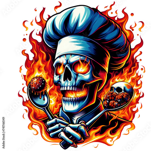 abstract chef skull illustration t-shirt design, merchandise, stikers,  totebag, 