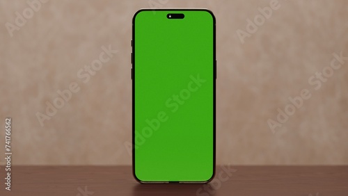 iPhone 15 Green Screen Mockup 3D Rendering photo