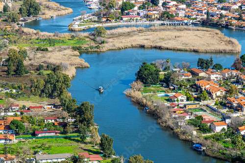 Scenic views from Kaunos and Dalyan, a city of ancient Caria, west of the modern town of Dalyan and The Calbys river ( Dalyan river) which was the border between Caria and Lycia in Muğla, Turkey