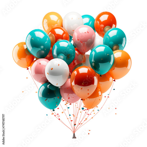 Globos para cumpleaños, fiesta, boda o promoción pancartas o carteles. Conjunto de coloridos globos de helio realistas flotando sobre fondo blanco. 