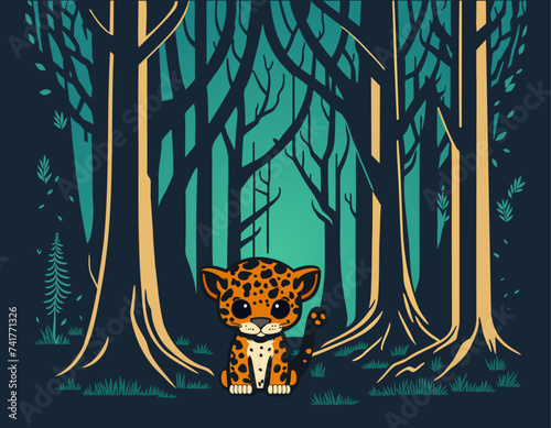 Cute baby leopard in the forest