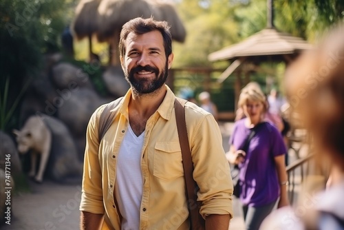 Portrait of a smiling man with a beard standing in the park © Nerea