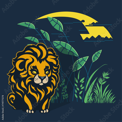 Golden lion at night