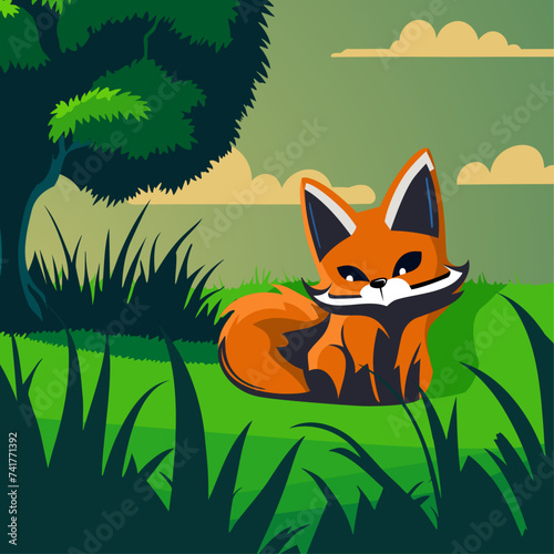 Small cute fox at the forest