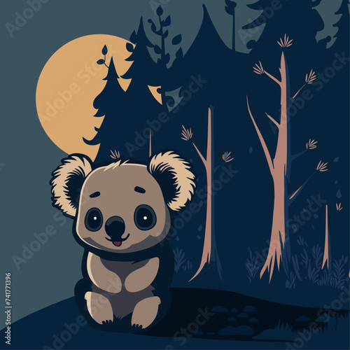 Cute koala bear at night in the forest