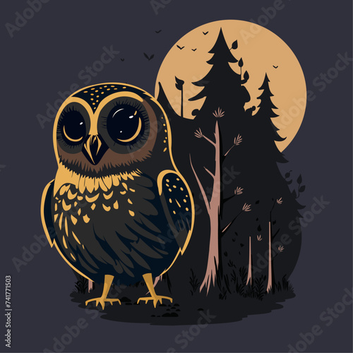 Cute owl at night in the forest