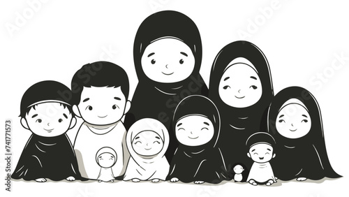 muslim family vector printout black and white