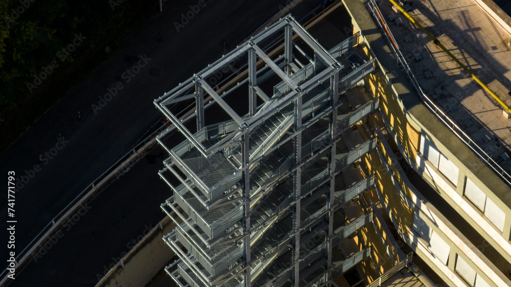 Aerial view of emergency stairs of a building Aerial view of emergency stairs of a building