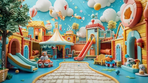 Vibrant Clay Wonderland: Captivating 3D Playground Backdrop for Children