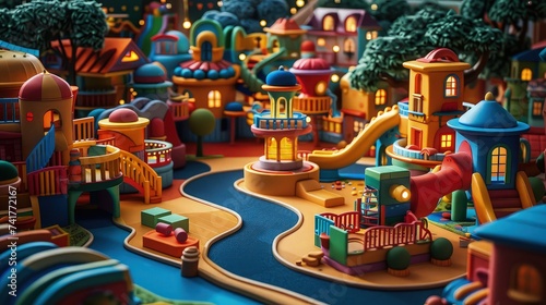 Playful Paradise: Immersing in a Colorful 3D Clay Playground Backdrop © pengedarseni