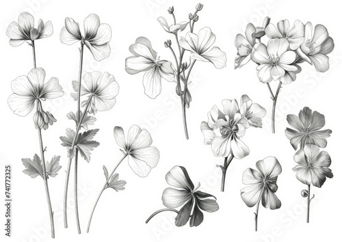 A Bunch of Flowers Drawn in Pencil