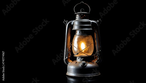 old oil lantern isolated on dark background photo