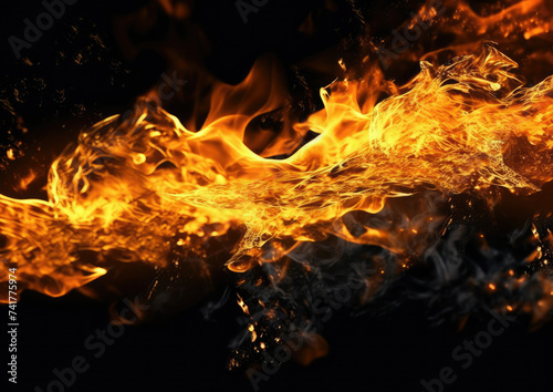 Intense Fire Close Up on Black Background