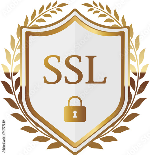 高級感のあるセキュリティ対策エンブレム　ホワイト＆ゴールド