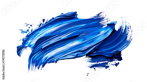 Dynamically painted blue stroke on white canvas. Expressive abstract art.
