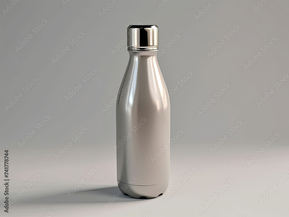 White Bottle With Silver Lid on Gray Background White Bottle With Silver Lid on Gray Background