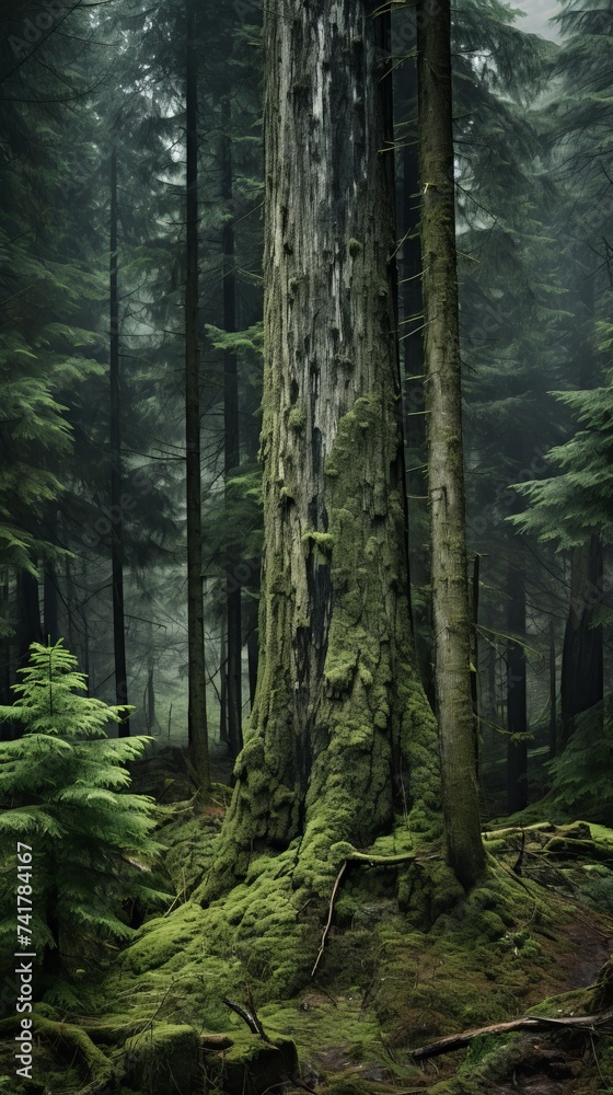 Fototapeta premium A Tall Tree in a Damp Forest