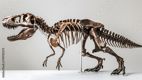 T-Rex dinosaur skeleton on white background.