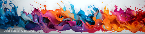Colorful Paint Splash Wave Banner. A vibrant explosion of colors with a wave-like motion for creative and dynamic compositions.