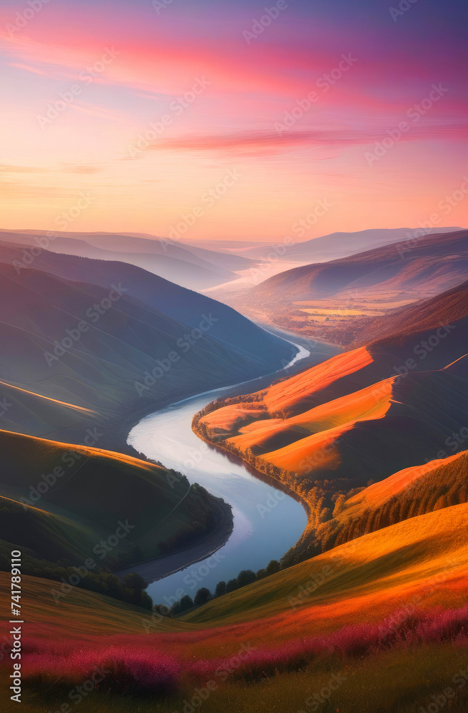 Fototapeta premium mountain landscape, mobile phone wallpaper, 3d printing on fabric