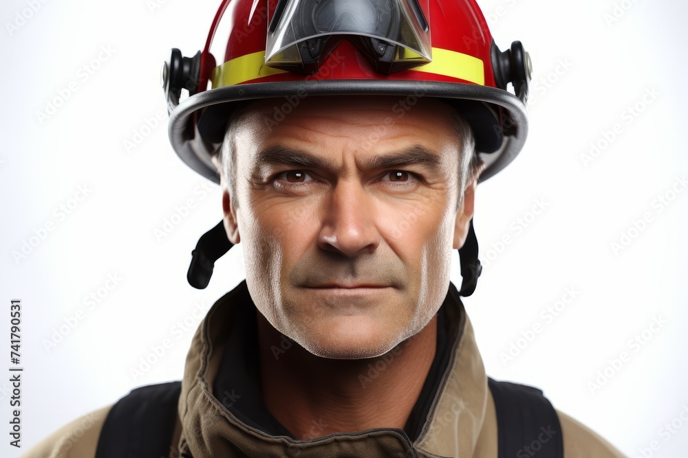 Portrait of a determined firefighter wearing a protective helmet