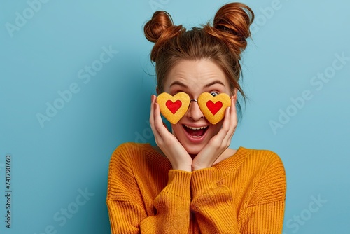 attractive young woman holding hearts in her hands on the day of love