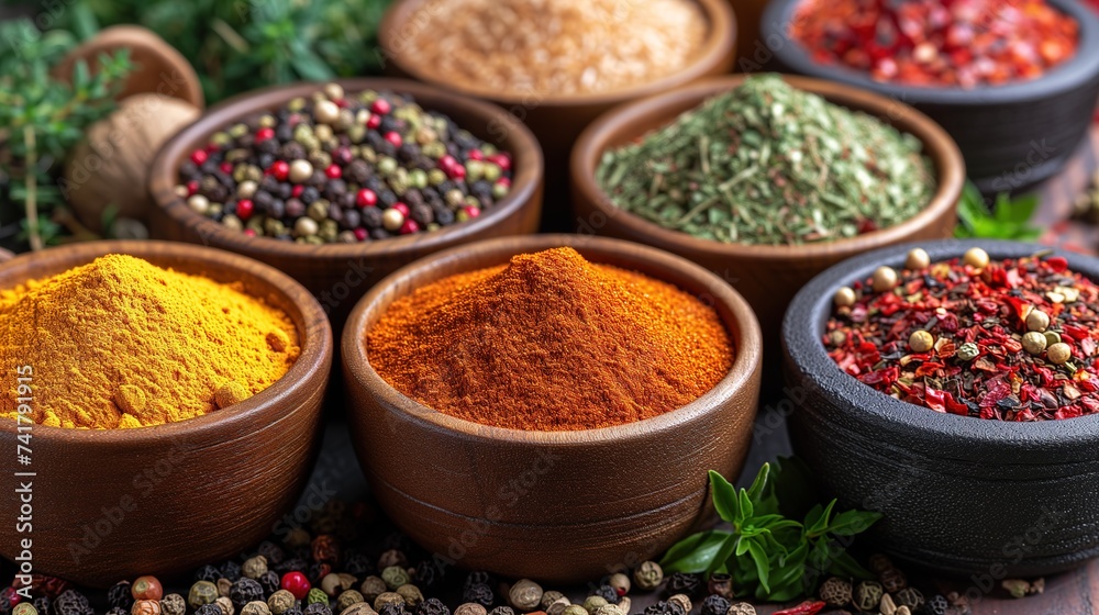 Aromatic herbs and spices enhancing the flavors of nourishing dishes Aromatic herbs and spices enhancing the flavors of nourishing dishes