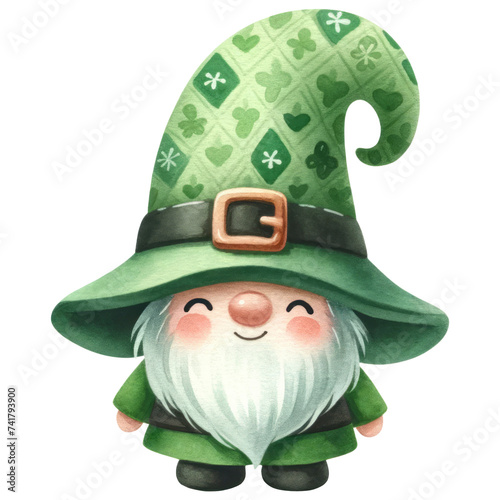 Cute happy gnome St Patricks Day leprechaun, watercolor, celebration, isolated on transparent background
