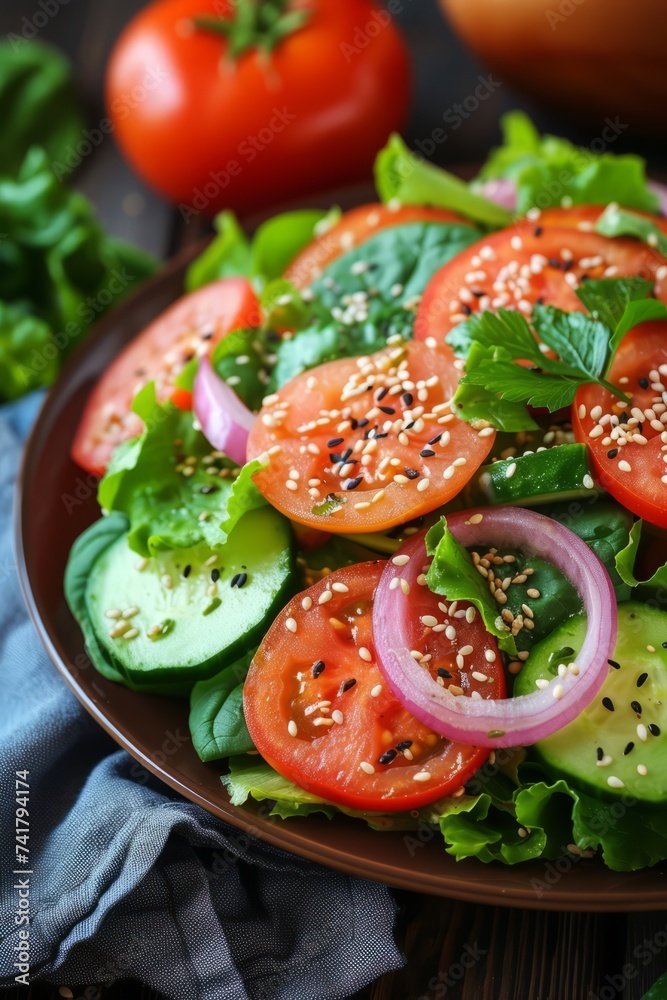 Fresh tomato salad with cucumber, red onion and parsley Fresh tomato salad with cucumber, red onion and parsley