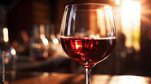 Close-up of a glass of red wine against a blurred background