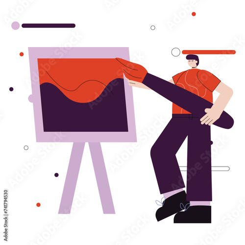 Illustration concept of an artist painting on canvas
