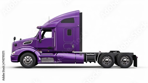 a purple semi truck isolated on a white background with the truck body in the market and a side view photo