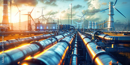 Wallpaper Mural Hydrogen pipeline with wind turbines in the background. Green hydrogen production concept Torontodigital.ca