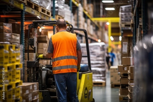 Warehouse worker in a large distribution center