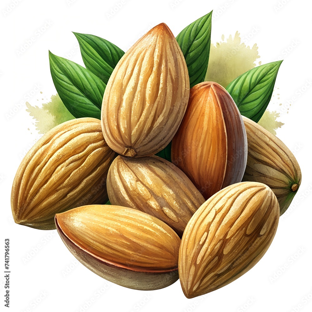 Illustration of almonds on a white background