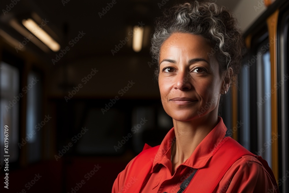 Fototapeta premium Portrait of a female firefighter in uniform