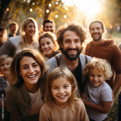 Happy multigenerational family posing together outdoors