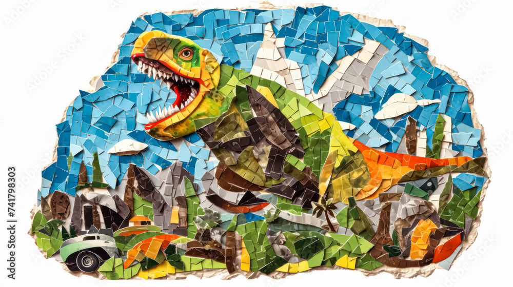Fototapeta premium A captivating dinosaur illustration crafted from vibrant pieces of 3D paper