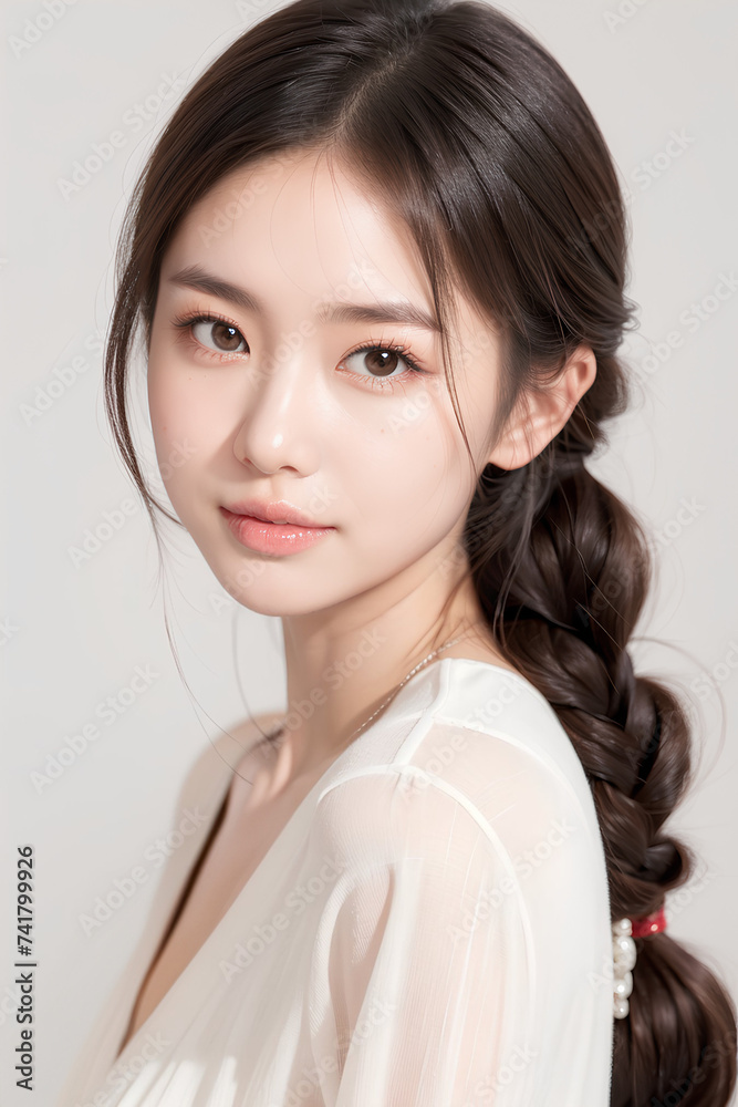 Gorgeous Asian Young Female Model - Fashion or Cosmetics Model - Surreal Beauty with Perfect Fine Features - Beautiful Smooth Hair
