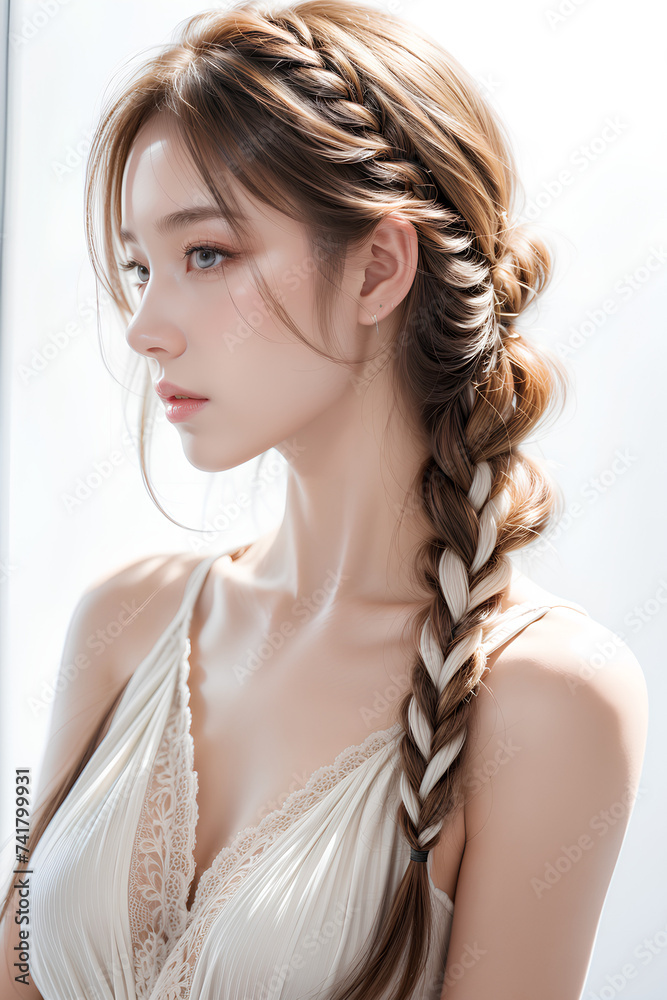 Gorgeous Asian Young Female Model - Fashion or Cosmetics Model - Surreal Beauty with Perfect Fine Features - Beautiful Smooth Hair