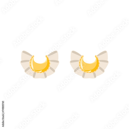 Gold dangle earring with beige bow ribbon isolated on white background. Women's jewelry earrings. Vintage gold fancy articles or bijouterie. Vector illustration