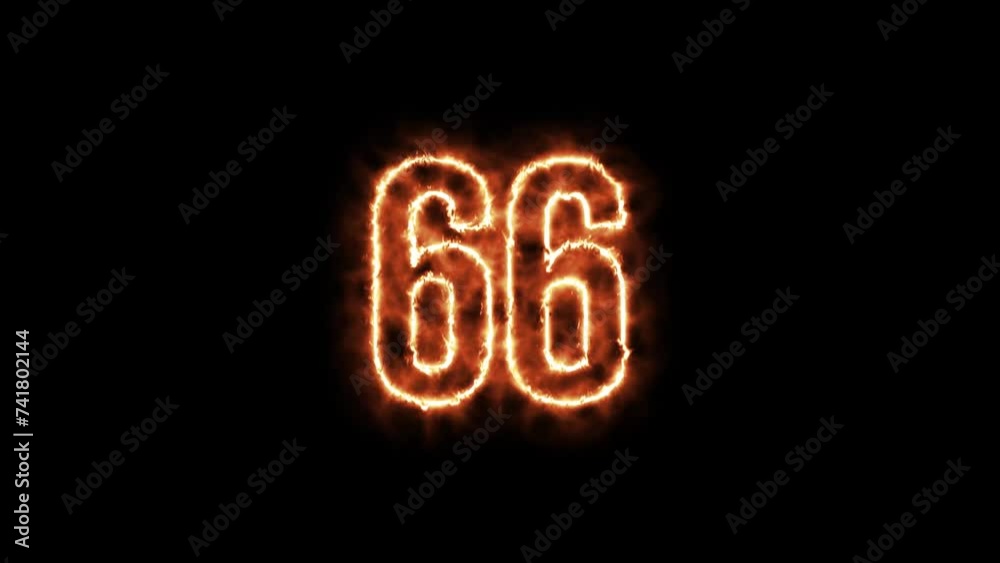 Number 66 fire Animation on a black background. Number Sixty Six is burning in flames Animation on Isolated Black Background Number 66 fire Animation on a black background. Number Sixty Six is burning in flames Animation on Isolated Black Background