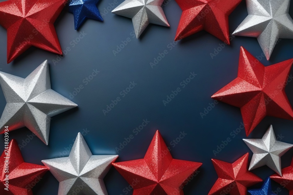 Obraz premium Red, White, and Blue Star Frame Decorations on Blue Background
