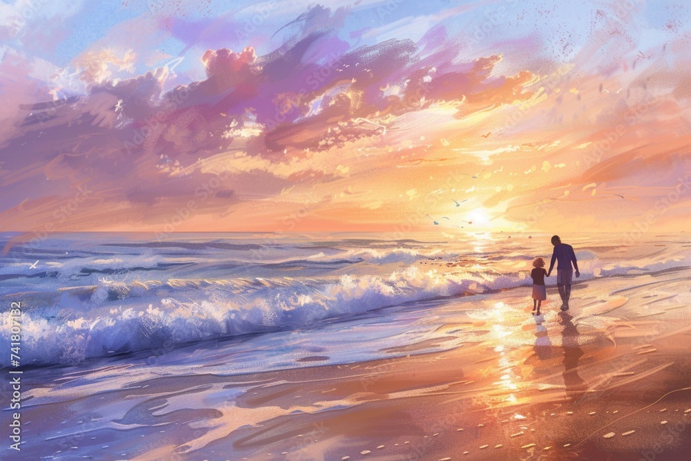 Fototapeta premium couple on the beach at sunset