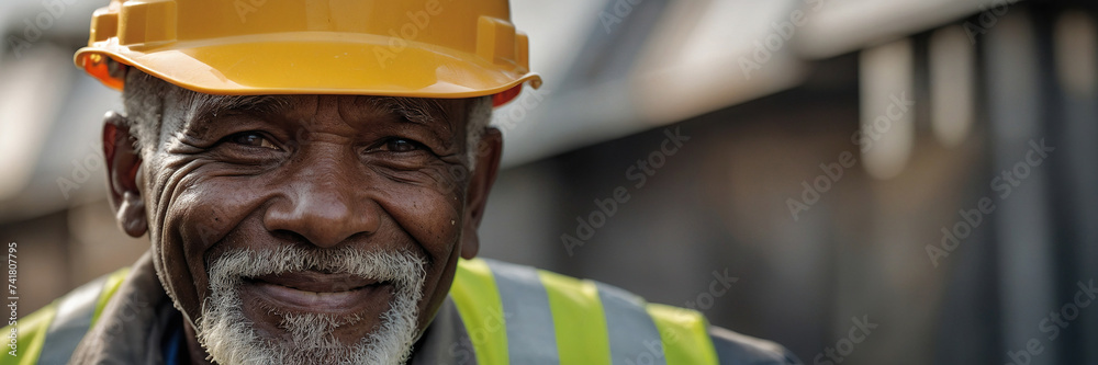 happy elderly black man in construction helmet happy elderly black man in construction helmet