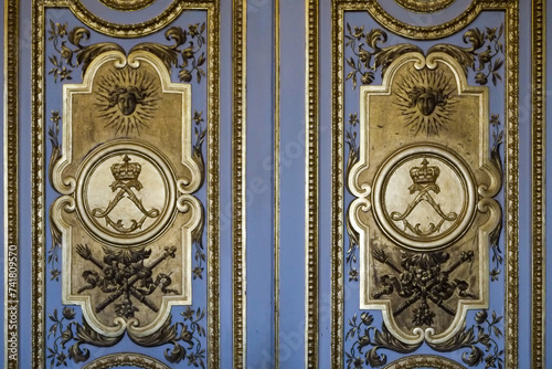 Versailles, France, Europe.  Beautiful gilded baroque doors. photo